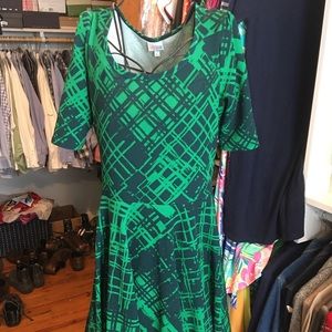Blue Green Lularoe Crepe Nicole Dress Large
